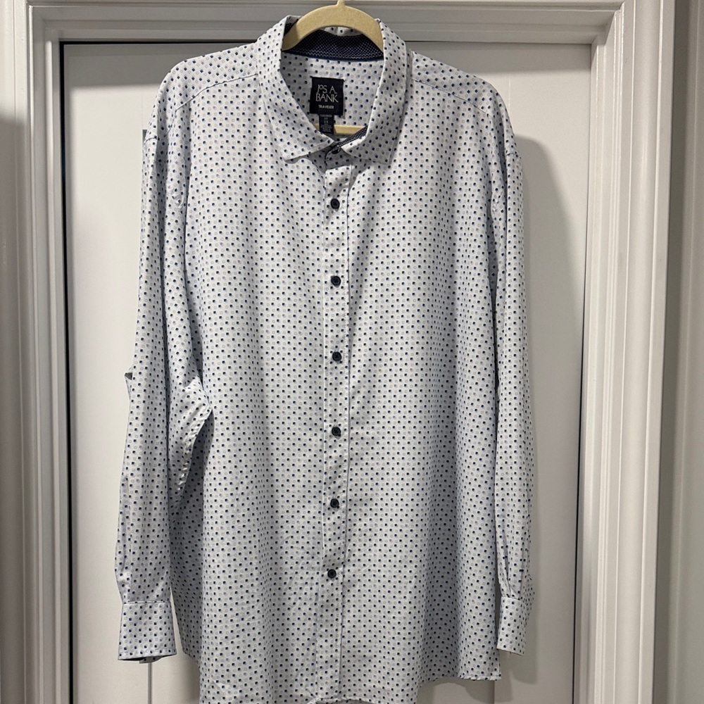 Jos. A. Bank White Dress Shirt with Navy Microdots